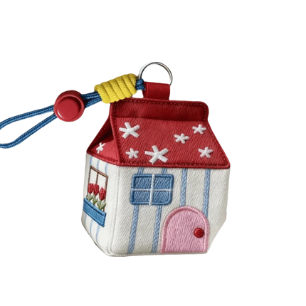 Kawaii Large Capacity Cartoon House Earphone Bag Mini Embroidery Storage Bag Red Polyester Coin Purse Women