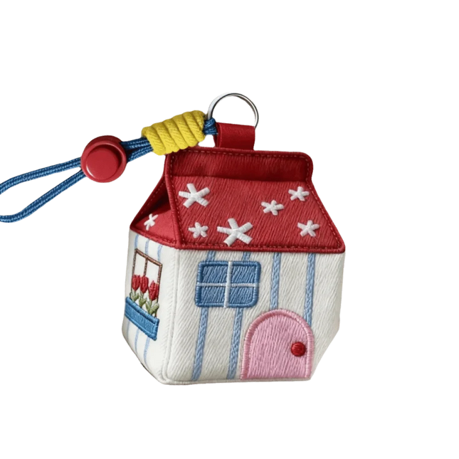 Kawaii Large Capacity Cartoon House Earphone Bag Mini Embroidery Storage Bag Red Polyester Coin Purse Women