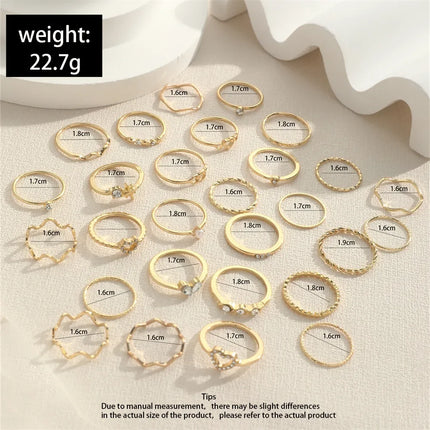 30Pcs Bohemian Geometric Knuckle Rings Set For Women Gold Silver Color Finger Ring Girls Fashion Party Jewelry Accessories
