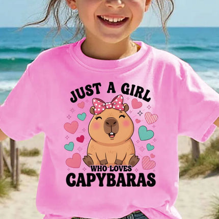 2026 Children's T-Shirt Cute Capybara Cartoon Print Casual Short-Sleeve Tee Summer Children Top O-Neck Fashion T-Shirt for Girls