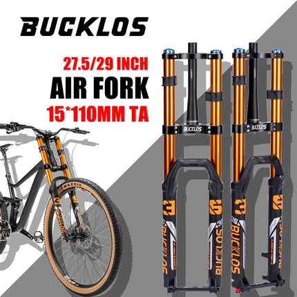 BUCKLOS Double Shoulder MTB Suspension Fork 27.5/29" Mountain Bike Front Air Fork 180mm Travel 51mm Offset Disc Brake Forks