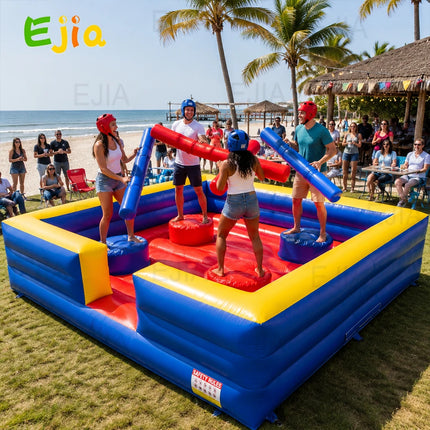 Inflatable Gladiator Joust Arena Game Set - 13x13ft 4 Person Joust Arena with 4 Jousting Sticks & Helmets, Commercial Grade PVC Inflatable Jousting Ring for Party, School & Team Building Events