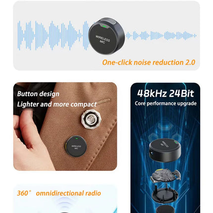 Wireless Lavalier Microphone Outdoor Live Recording Interview Vlog Magnetic Noise Reduction Portable For iPhone Android