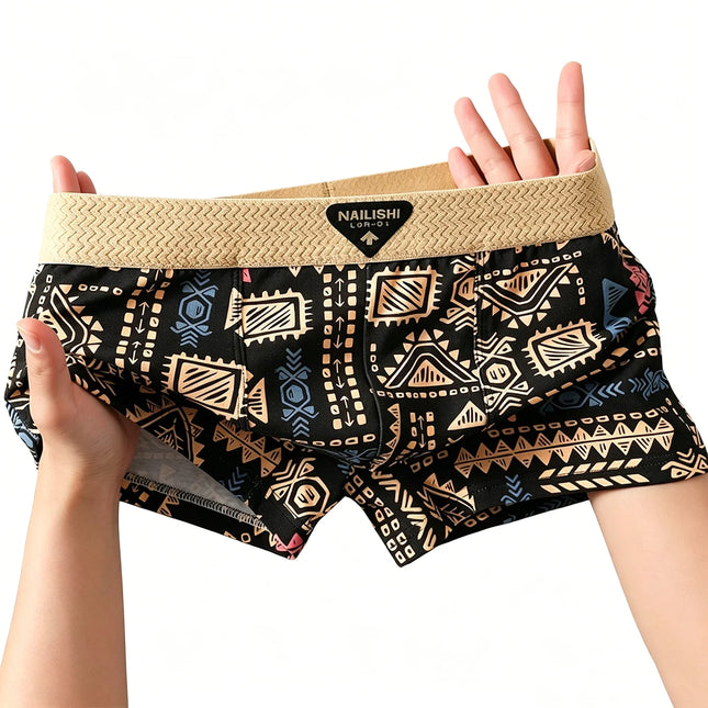 3pcs/set Fashion Men Underwear Men's Retro Geometric Print Boxer Briefs Soft Breathable Mid-Waist Underwear Comfortable Shorts