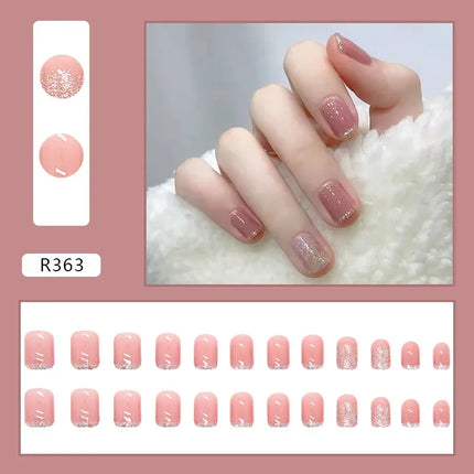 Cool Ash 24 Pcs Press on Nails Pink Nail polish Glossy Artificial Finger Manicure Reusable False Nails for Women