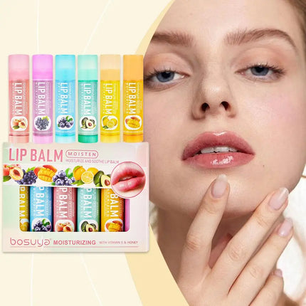 6PCs Natural Fresh Fruit Lip Balm Set Winter Moisturizing Lip Oil Long-Lasting Glossy Nourishing Lipstick Dry Lip Care Makeup
