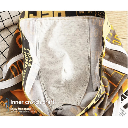 3PCS/Pack 100% Cotton Breathable Big U Crotch Mens Underwear Trendy Print Underpants High Elastic Waist Men's Panties Boxers