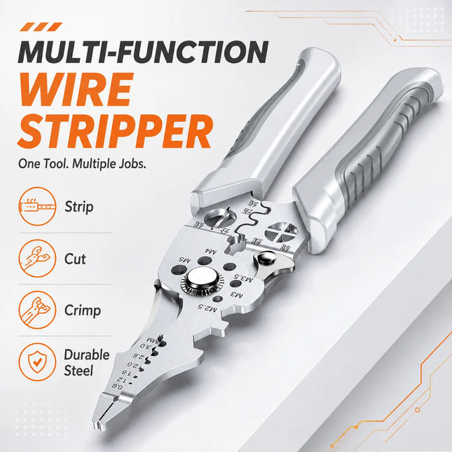 10-in-1 Professional Electrician Wire Stripper Pliers Heavy Duty Cable Cutting Crimping Tool Stainless Steel with Non-Slip Grip