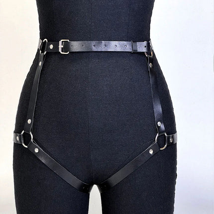 Women Sexy Leather Lingerie Body Harness Belt Suspenders Leg Harness Goth Clothing Rave Outfit BDSM Garter Belt Lingerie Bondage