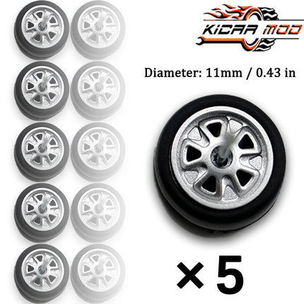1/64 Model Wheels Rubber Slick Tires ABS Wheels for Hot Wheels  Tomica Mainline Diecast Model Car Refit Parts-Dia 11mm (5 Set)