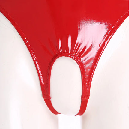 Womens Latex Lingerie Open Chest Patent Leather Bodysuit Halter Backless Crotchless Open Cup Teddies Leotard Erotic Clubwear