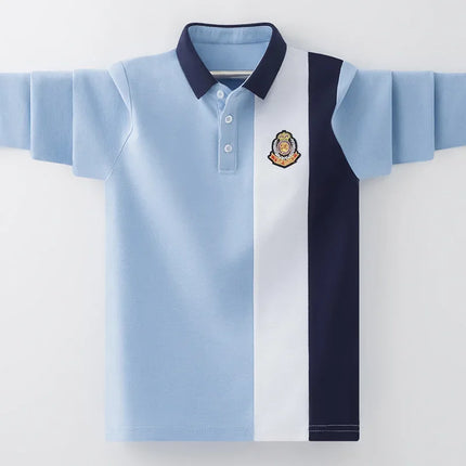 Boys Polo Shirts 2024 Spring Autumn Polo Kids Long Sleeve Tops for Boy Color Contrast Children Sweatshirts Teenager Tees Clothes