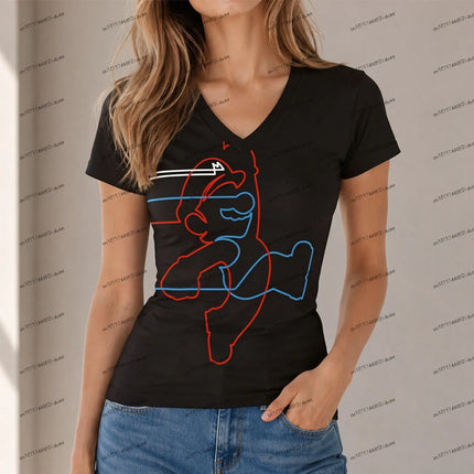 New Super Mario Women T Shirts Party XS-5XL 3D Print V Neck Harajuku Style Streetwear Hot Sale Fashion Summer Anime High Quality