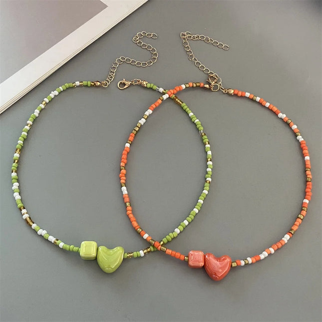 New Fashion Candy Color Choker Necklace for Women Girl Love Heart Square Geometric Short Necklace Seed Bead Neck Jewelry 2026