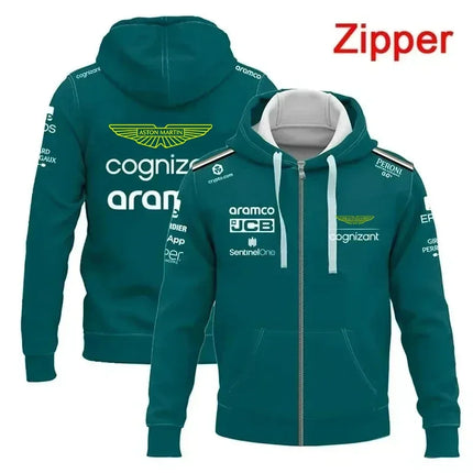 Aston Martin Fernando Alonso Men's Women's Hooded Zip-Up Sweatshirt, Essential for Racers, Spring/Summer 2026 Collection