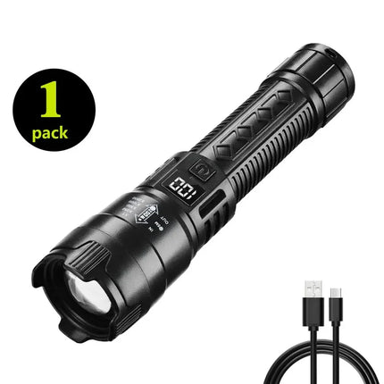 High Strong Power Led Flashlights 2000LM Tactical Torch with Display Light USB Charging Camping Fishing Emergency Zoom Lantern
