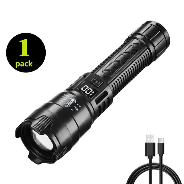 High Strong Power Led Flashlights 2000LM Tactical Torch with Display Light USB Charging Camping Fishing Emergency Zoom Lantern