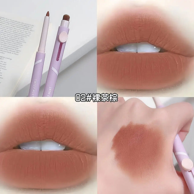 New Lip Liner Pen Matte Lipstick Pen Silver Long Lasting Lip Contouring Non Stick Lipliner Pencil Korean Makeup with Brush