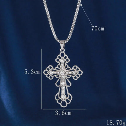 Vintage Cross Pendant Necklace Unisex Versatile Simple Long Sweater Chain Hip Hop Accessory