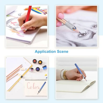 Pencil Extenders, 2Pcs Art Adjustable Metal Pencil Holder Lengthener Pen Sleeve for Short Pencil Crayon Colo Pencils Writing De