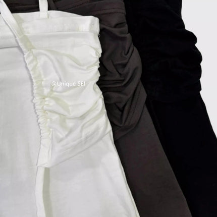 Korean Sle Unique Belted Design Slimming Versatile Split Front Strapl Top Women's Summer Faion Commute Straight Cut Vest