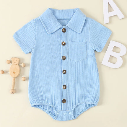 Citgeett Summer Infant Baby Girls Boys Shirts Bodysuit Solid Color Turn-Down Collar Short Sleeve Jumpsuits Casual Clothes