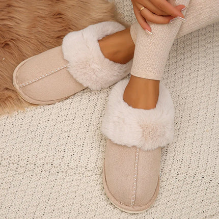 Closed Toe Warm Cotton Slippers Women Faux Fur Thick Plush Winter Home Shoes Woman Lightweight Casual Indoor Slides Female