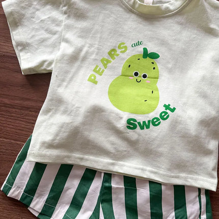 MILANCEL New Summer Kids Clothes Set 1-9T Girls Cartoon T-shirt+Striped Shorts Cotton Loose Boys Tee Suit Children Outfit 2PCS