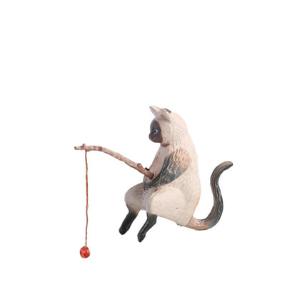 Cute Fishing Cat Fishbowl Fishing Figure Fisherman Figurine Cat Fishing Rod Seals Figures Cat Decoration Interior Accessories