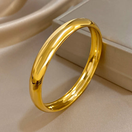 Glossy Gold Plated Stainless Steel Bracelet for Women Men Fashion 10 15 30mm Size Chunky Smooth Cuff Bangles Waterproof Jewelry