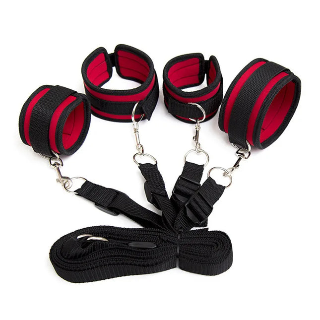 BDSM Bondage Set Adult Sex Game Handcuff Ankle Restraints Sextoy Couple Slave Sex Products Erotic Bed Strap System SM Soft Cuffs