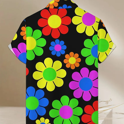 Flower 3D Printed Hawaiian Shirt Summer Beach Vacation Casual Men's Short Sleeve Tops Daily Fashion Loose Oversized Lapel Shirt