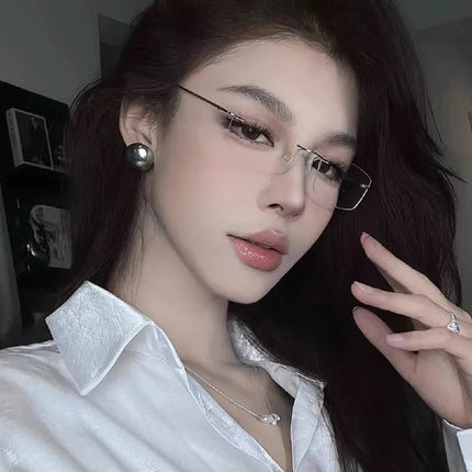 KLASSNUM Women Men Rimless Myopia Glasses Anti-blue Light Metal Frame Spectacles Diopter Minus 0-1.0-1.5-2.0-2.5-3.0-3.5-4.0-6.0
