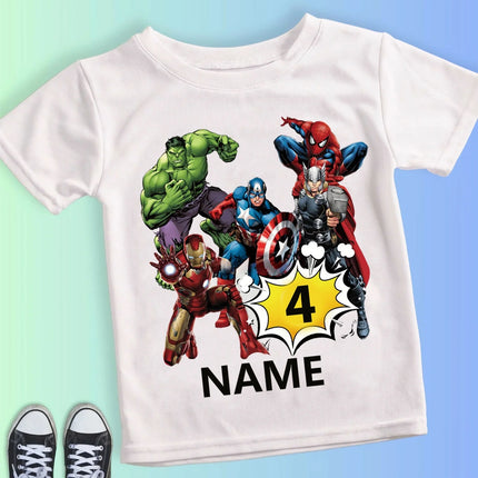 Kid Marvel Avengers Personalised Birthday Girl T-shirt Summer 2 3 4 5 6 7 8 9 SuperHero Birthday Party Short Sleeve Boys Shirts