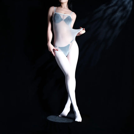Couple Oil Shiny Suspenders Bodystocking Gay Men Sissy Glossy Seemless Bodysuit Catsuit Silky Sling Onesie Transparent Pantyhose