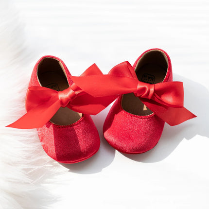 Newborn Baby Girls Dress Shoes Bowknot Ribbon Princess Infant Toddler Rubber Non-slip Flat First Walkers Crib Shoes Mary Jane