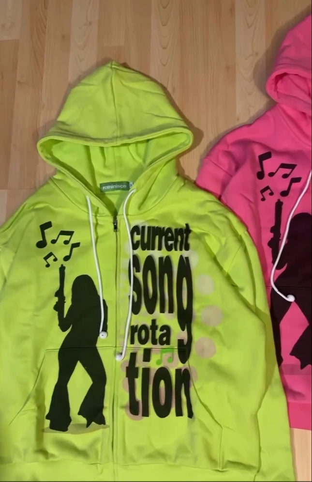 Women Sexy Pattern Print Zip Up Hoodies Women Long Sleeve Tops Loose Hood Shirt Harajuku Y2K Clothes Female Sweatshirt Jacket
