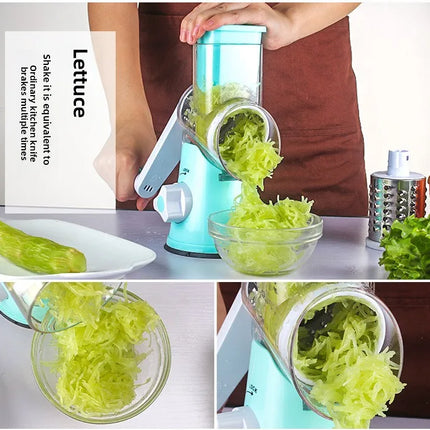Rotary Cheese Grater Shredder Round Mandolin Slicer with Handle and 3 Drum Blades Kitchen Manual Vegetable Slicer Nuts Grinder