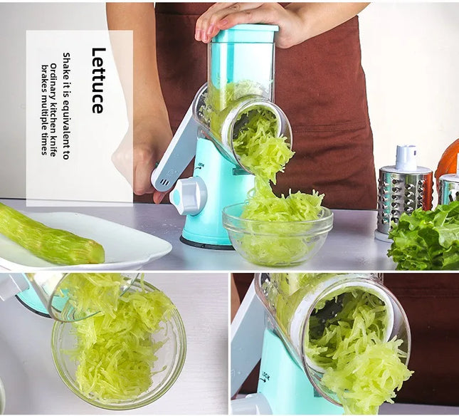 Rotary Cheese Grater Shredder Round Mandolin Slicer with Handle and 3 Drum Blades Kitchen Manual Vegetable Slicer Nuts Grinder