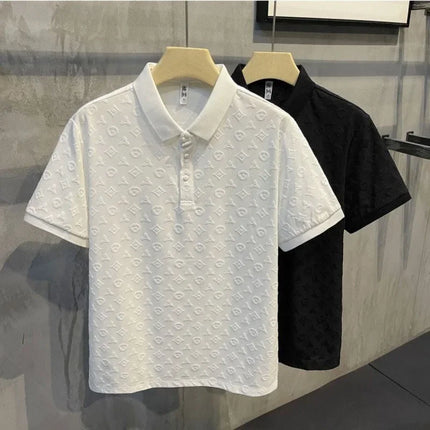 Summer New Men's Lapel Hollow Short-Sleeved Polo T-Shirt Ice Silk Breathable Business Fashion T-Shirt Male Brand Clothes