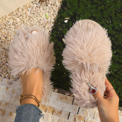 Cross Band Fur Slippers for Women Fluffy Open Toe Shoes Plush Flat Home Fuzzy Floor Slipper Woman Cozy Warm Soft Sole Anti Slip