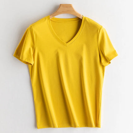 SuyaDream Women Solid T shirts, Silk Cotton Blend, O Neck, Short Sleeved Solid Tee,2025 Summer Candy Colors Basic Cozy Top Green