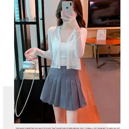 Slim Fit Knitted Long Sleeve Short Cardigan Women's Summer New Style Korean Version Thin Outerwear Pure Color Sun Protection Shi