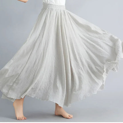 Fashion Solid Cotton Linen Women Skirts Maxi Elegant Harajuku Saia Casual Loose Long Skirt Ladies Clothes Faldas Ropa Mujer