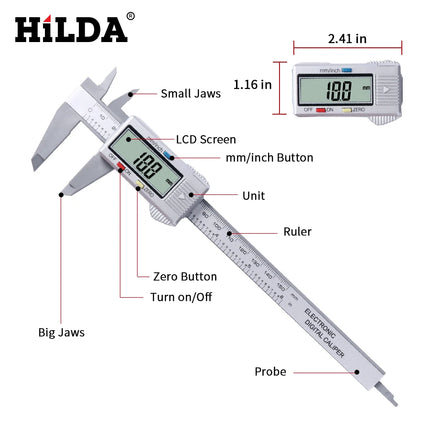 HILDA 0-150mm Vernier Caliper digital Electronic Digital Caliper 6 Inch LCD Micrometer Measuring Tool