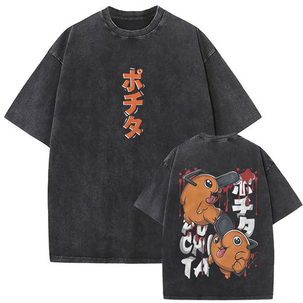 Washed Vintage Anime Chainsaw Man Makima Merch T-shirt Men Women Manga Casual Oversized T Shirts Male Retro 100% Cotton T-shirts