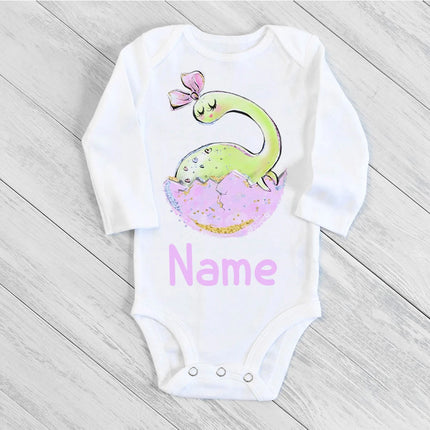 Personalise Infant Bodysuits Body Baby Custom Name Clothes Dinosaur Print Boys Girls Romper Long Sleeve Newborn Jumpsuit Outfits