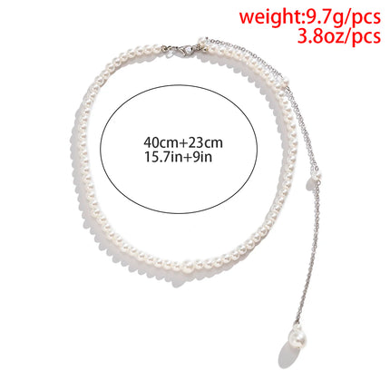 PuRui Korean Romance Imitation Pearl Chain Necklace Back Chain For Women Fashion Long Tassel Pendant Body Chain Wedding Jewelry