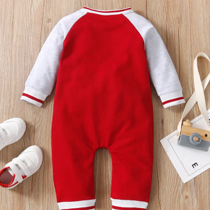 Fashionable letter printed long sleeved round neck cute and personalized baby boy jumpsuit