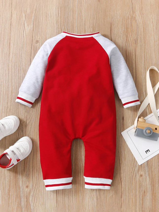 Fashionable letter printed long-sleeved round neck cute and personalized baby boy jumpsuit